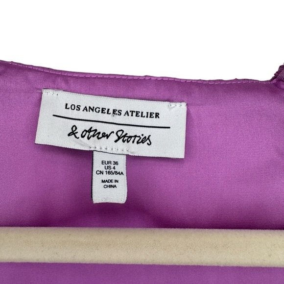 & Other Stories Jacquard Puff Wrap Floral Mini Dress Pink Size M - Picture 6 of 15